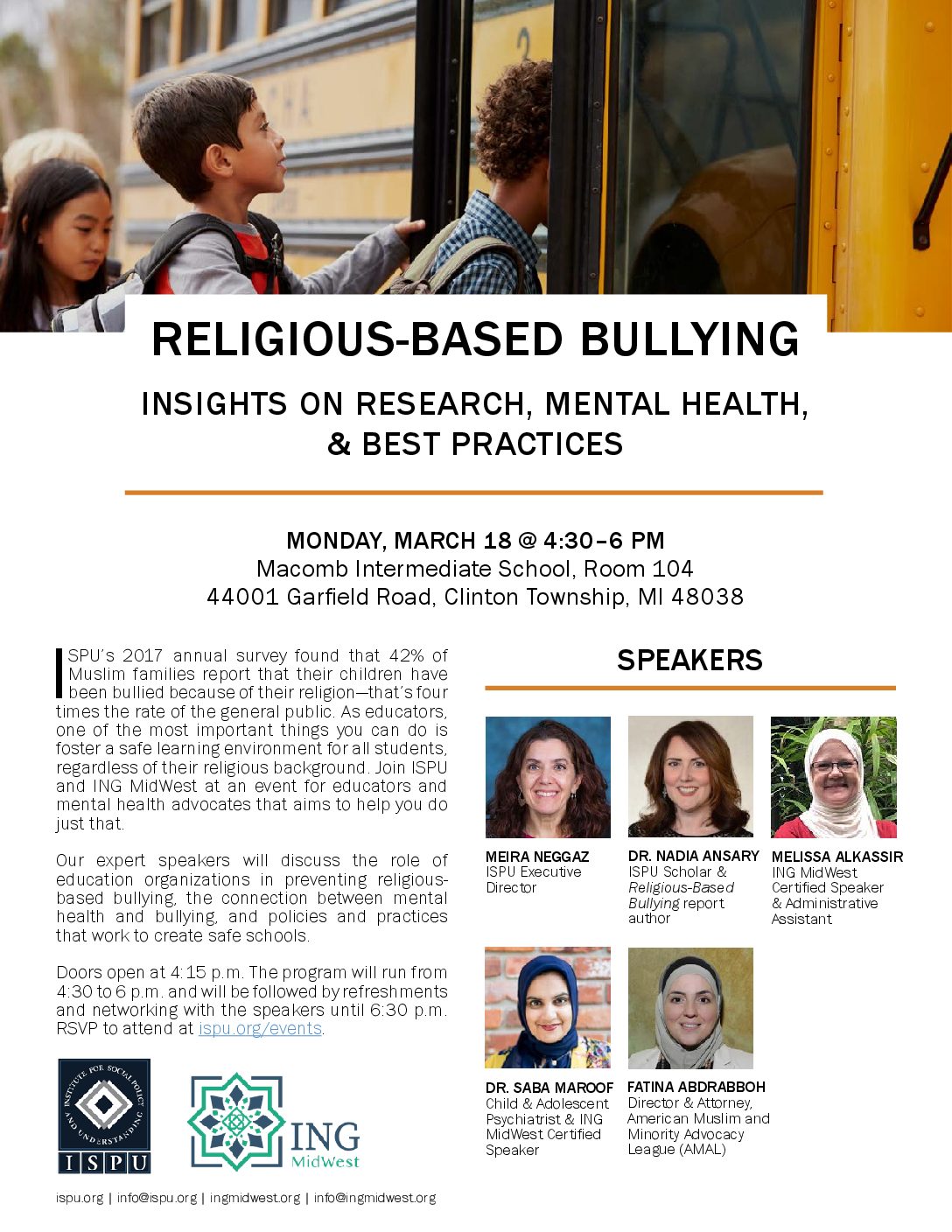 4:30 pm Religious-Based Bullying Panel, Macomb Intermediate School District